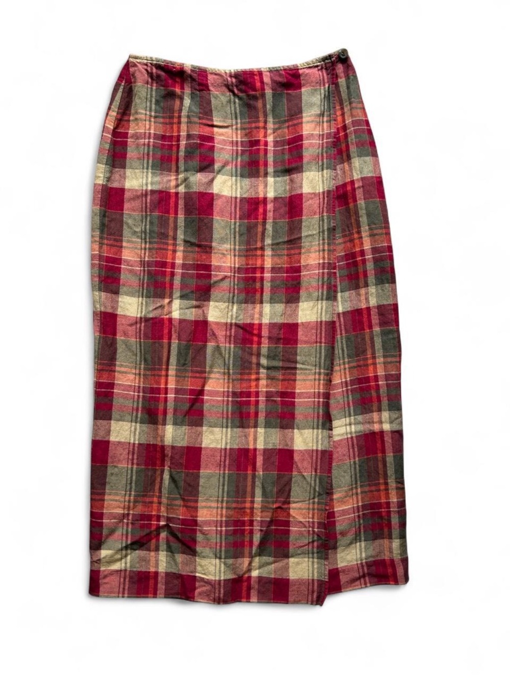 Vintage Geoffrey Beene Linen Plaid Wrap Maxi Skirt Dark Acadamia Size 6 Small - Picture 5 of 8